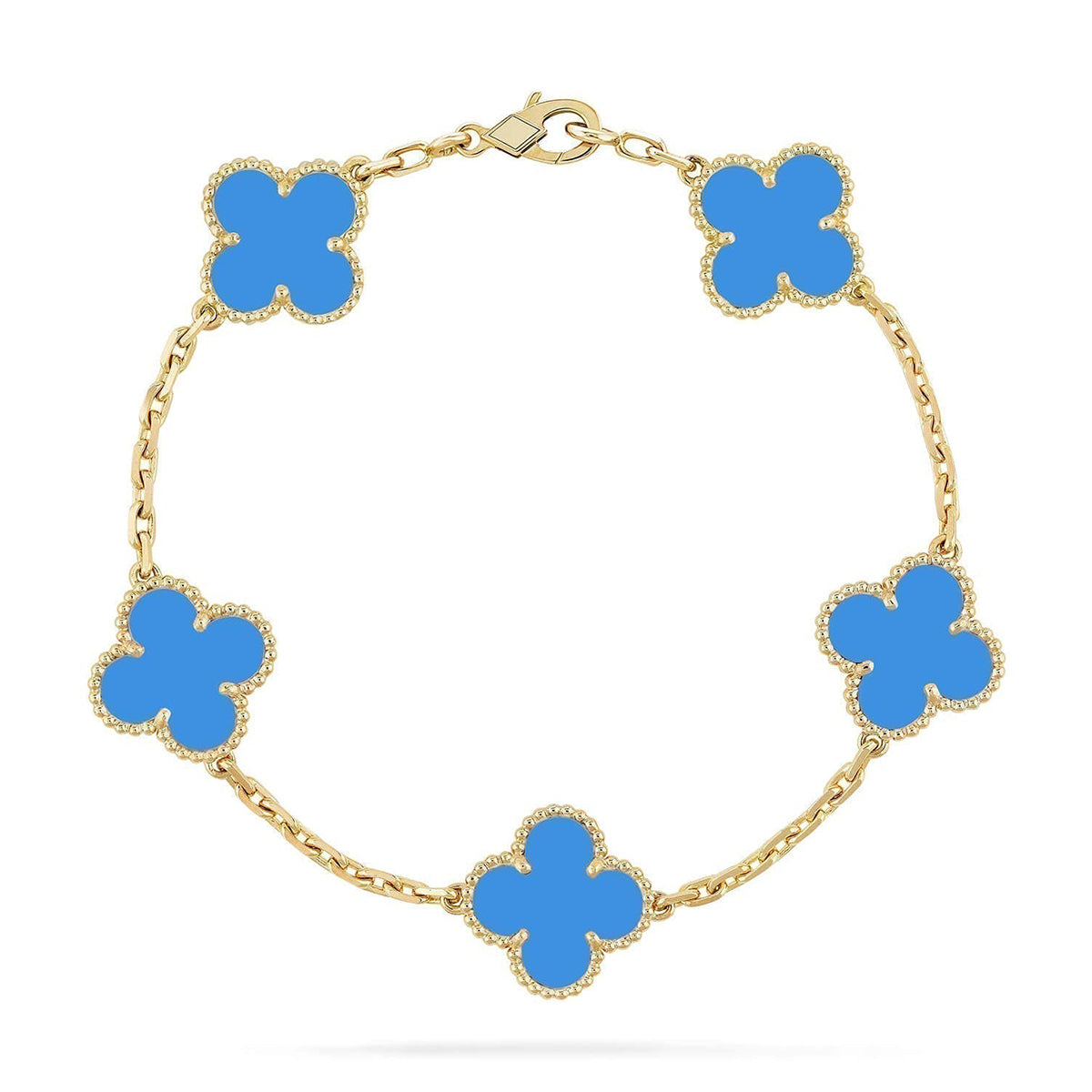 [Riva Jewelry]LUCKY CLOVER 5-MOTIV-ARMBAND – BLAUER ACHAT KOLLEKTION