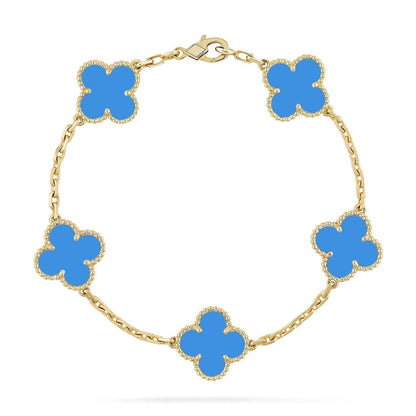 [Riva Jewelry]LUCKY CLOVER 5-MOTIV-ARMBAND – BLAUER ACHAT KOLLEKTION