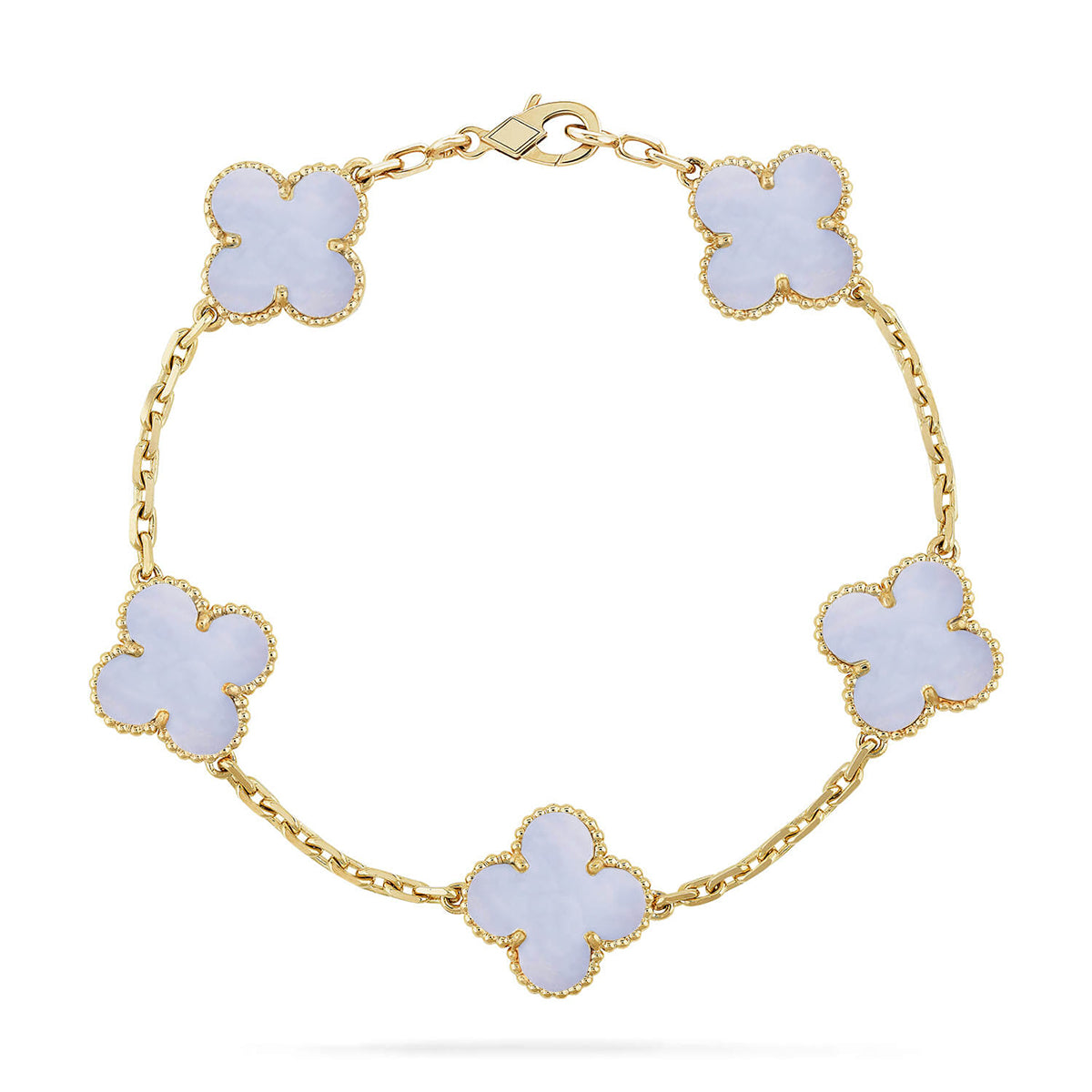 [Riva Jewelry]ラッキー クローバー 5モチーフ ブレスレット - パープルカルセドニー コレクション