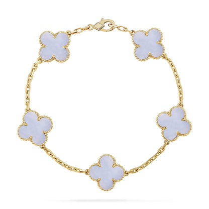 [Riva Jewelry]ラッキー クローバー 5モチーフ ブレスレット - パープルカルセドニー コレクション