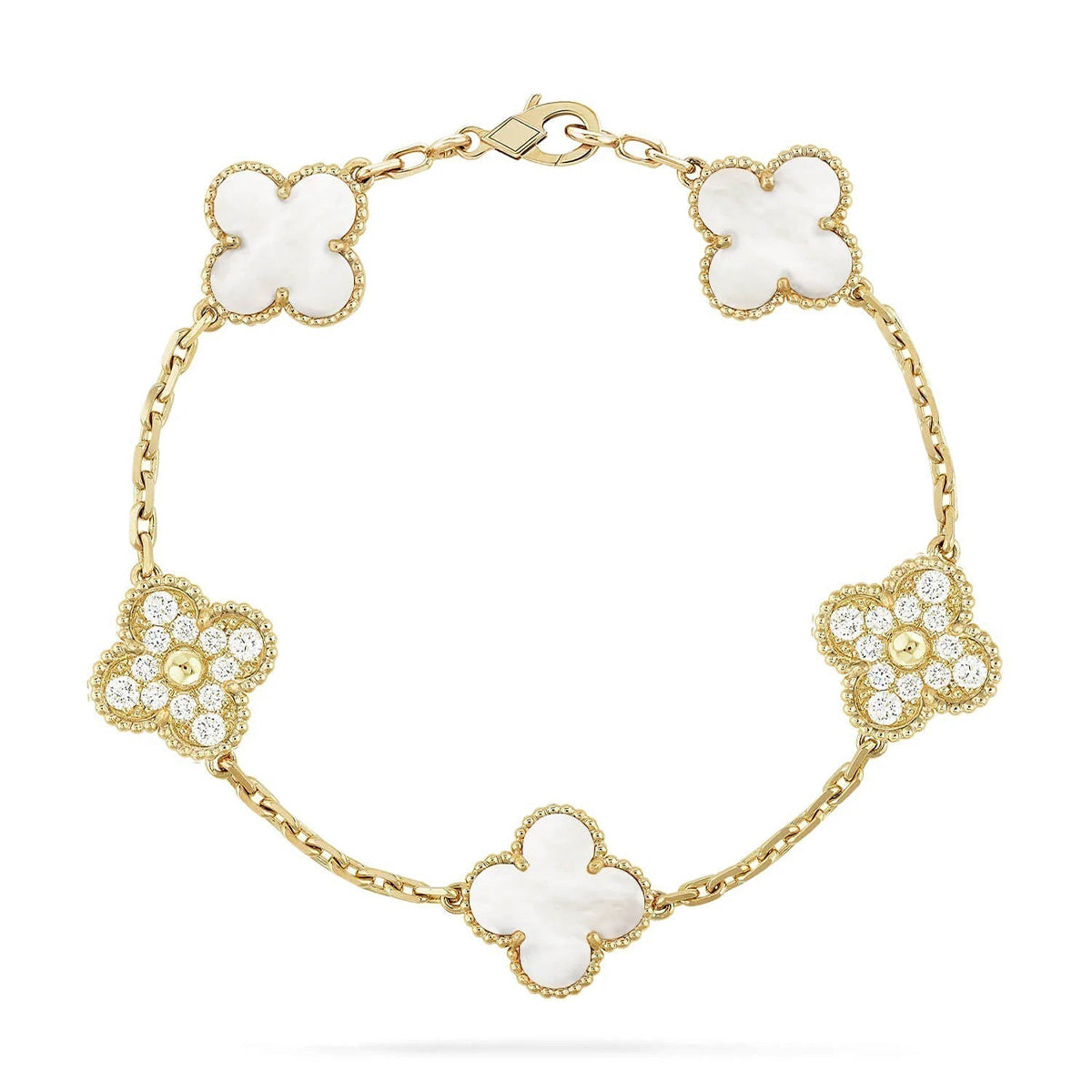[Riva Jewelry ]CLOVER WHITE PEARL MOP 5 MOTIF BRACELET COLLECTION