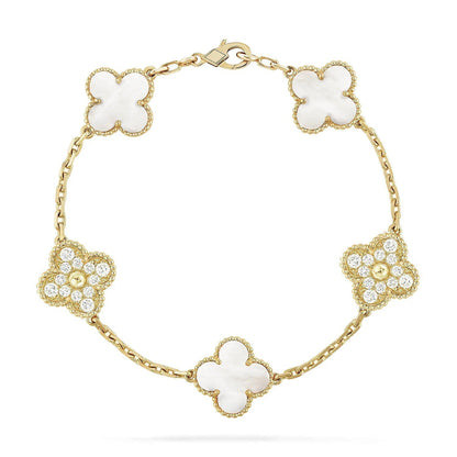 [Riva Jewelry ]CLOVER WHITE PEARL MOP 5 MOTIF BRACELET COLLECTION