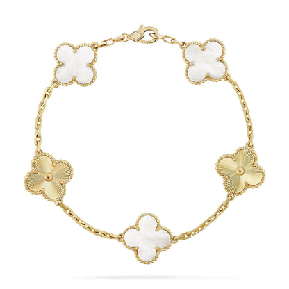 [Riva Jewelry ]CLOVER WHITE PEARL MOP 5 MOTIF BRACELET COLLECTION