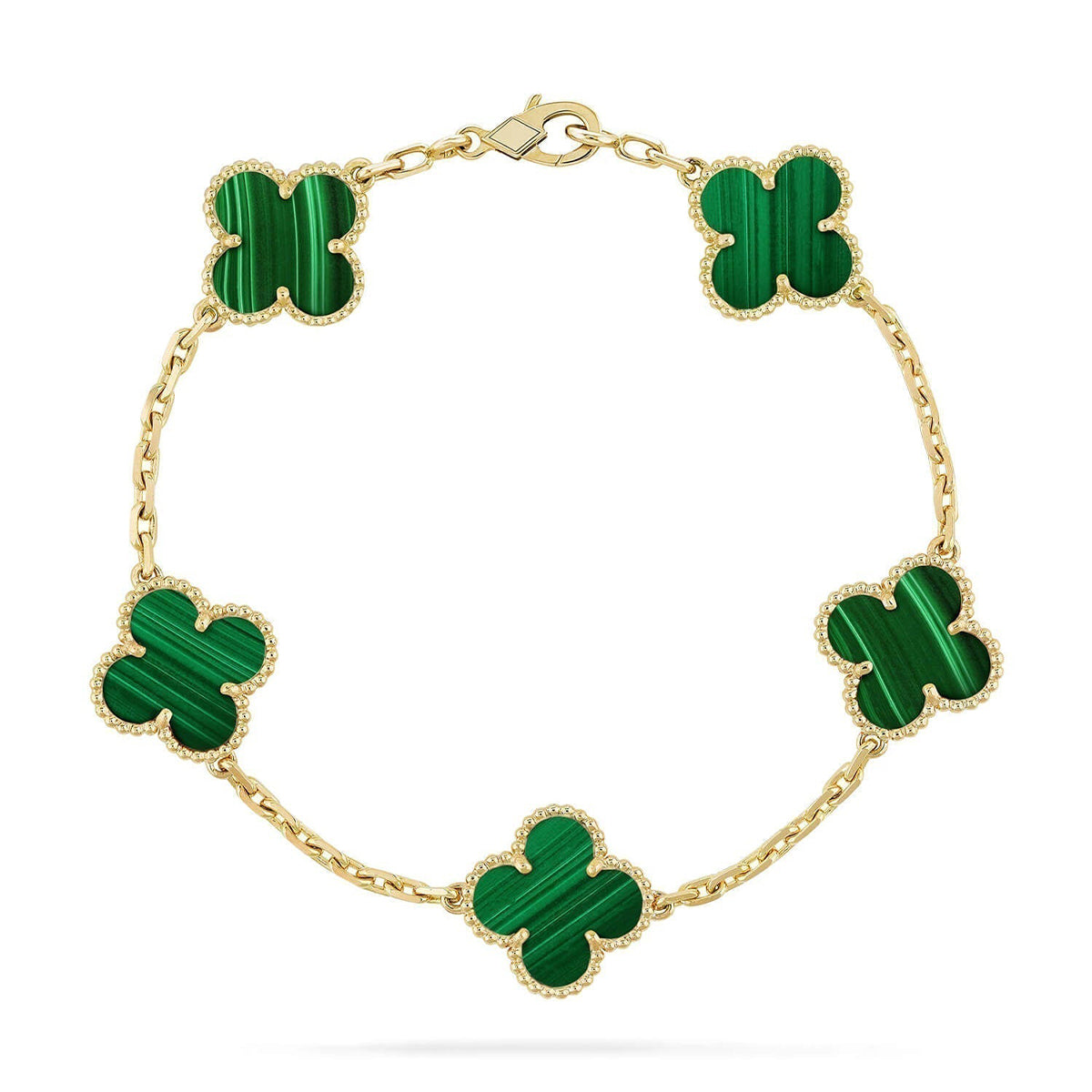 [Riva Jewelry]ラッキー クローバー 5モチーフ ブレスレット - マラカイト コレクション