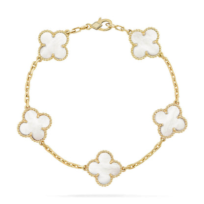 [Riva Jewelry]LUCKY CLOVER 5-MOTIF BRACELET - WHITE MOTHER-OF-PEARL COLLECTION