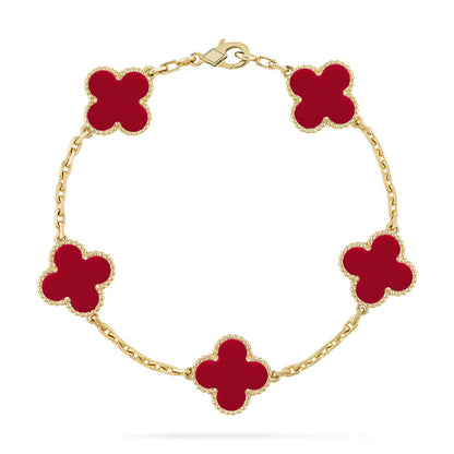 [Riva Jewelry]LUCKY CLOVER 5-MOTIV ARMBAND - RED CARNELIAN KOLLEKTION