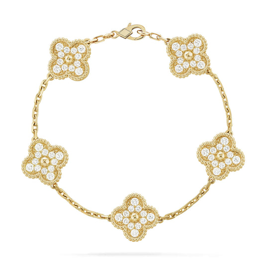 [Riva Jewelry]LUCKY CLOVER 5-MOTIF BRACELET - FULL-DIAMOND