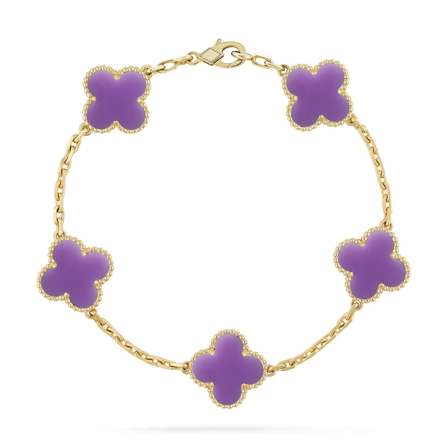 [Riva Jewelry]ラッキー クローバー 5モチーフ ブレスレット - ラベンダー コレクション