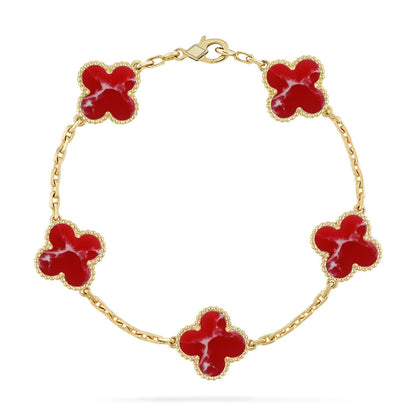 [Riva Schmuck]LUCKY CLOVER 5-MOTIV-ARMBAND - RED LARIMAR KOLLEKTION