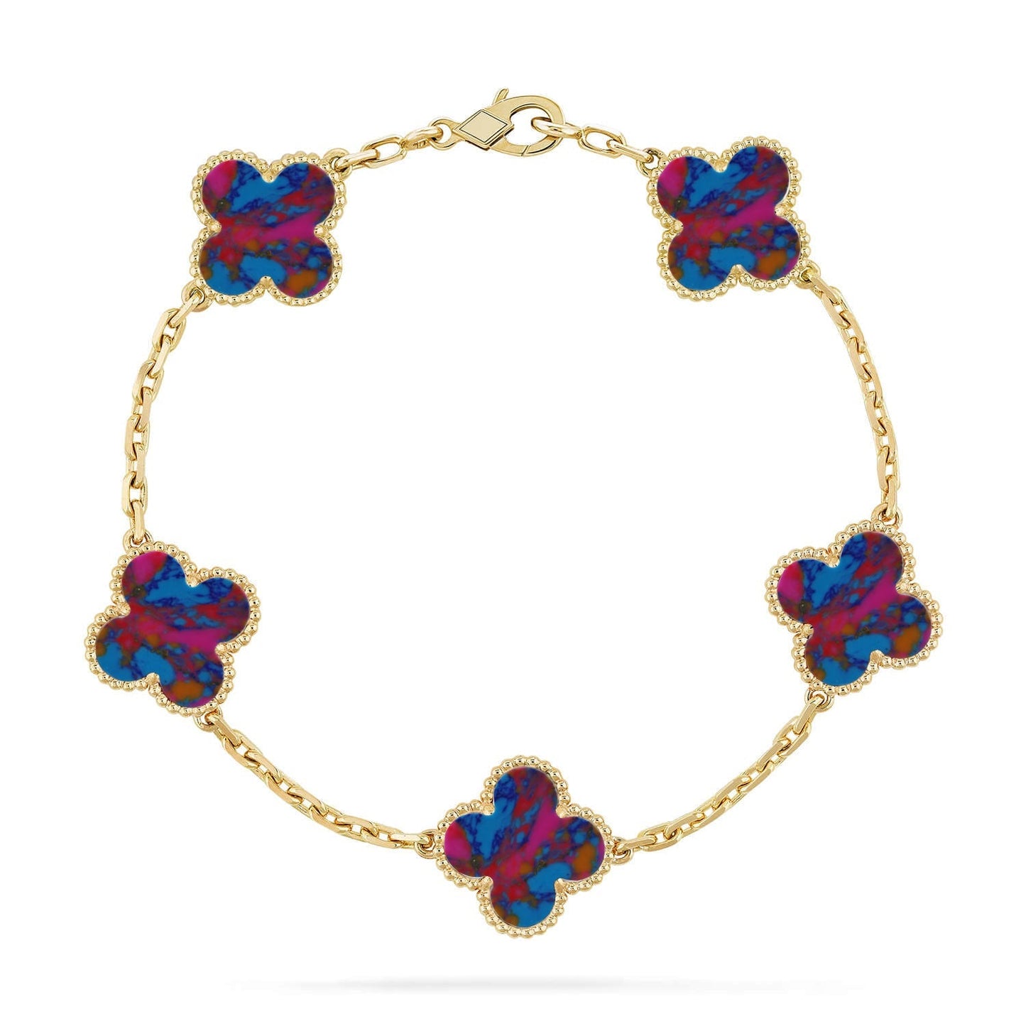 [Riva Schmuck]VIERBLÄTTRIGES GLÜCKSSYMBL 5-MOTIV-ARMBAND – MULTI-EDELSTEIN-KOLLEKTION