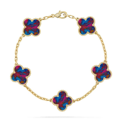 [Riva Schmuck]VIERBLÄTTRIGES GLÜCKSSYMBL 5-MOTIV-ARMBAND – MULTI-EDELSTEIN-KOLLEKTION