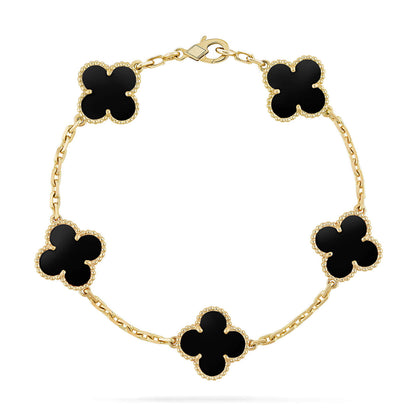 [Riva Schmuck]Glückskleeblatt-Armband mit 5 Motiven - SCHWARZE ONYX-KOLLEKTION