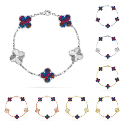 [Riva Schmuck]VIERBLÄTTRIGES GLÜCKSSYMBL 5-MOTIV-ARMBAND – MULTI-EDELSTEIN-KOLLEKTION