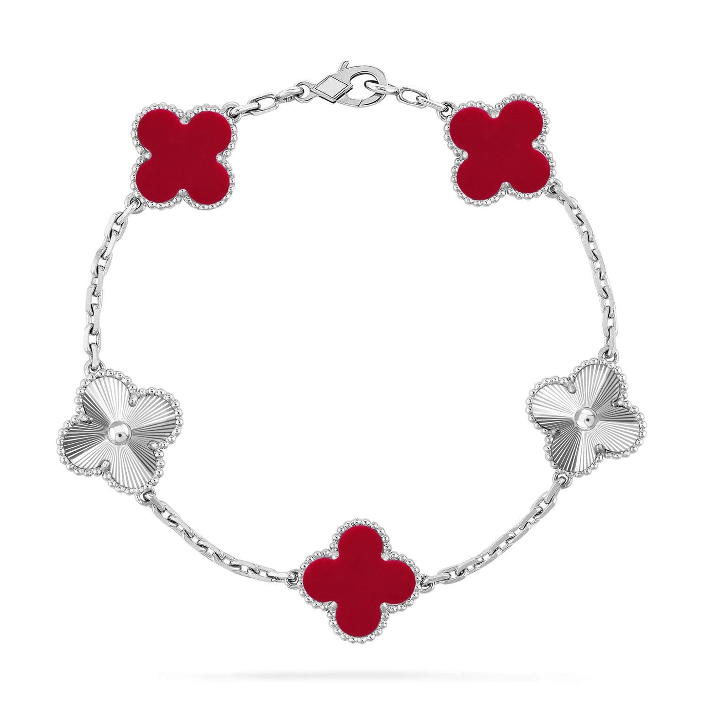 [Riva Jewelry]LUCKY CLOVER 5-MOTIV ARMBAND - RED CARNELIAN KOLLEKTION