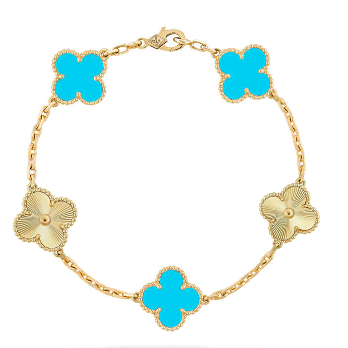 [Riva Jewelry]LUCKY CLOVER 5-MOTIF ARMBAND - TÜRKIS KOLLEKTION