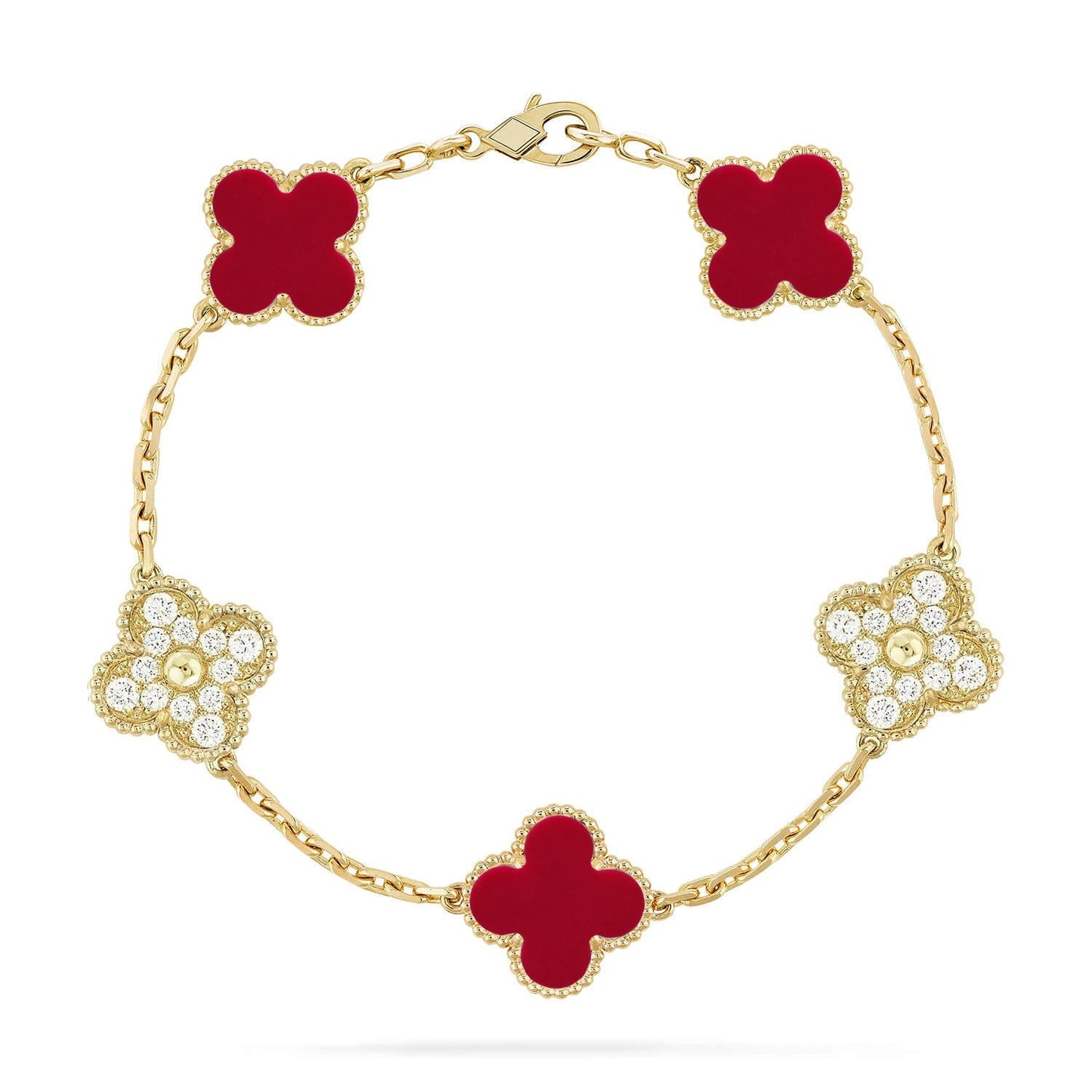 [Riva Jewelry]LUCKY CLOVER 5-MOTIV ARMBAND - RED CARNELIAN KOLLEKTION