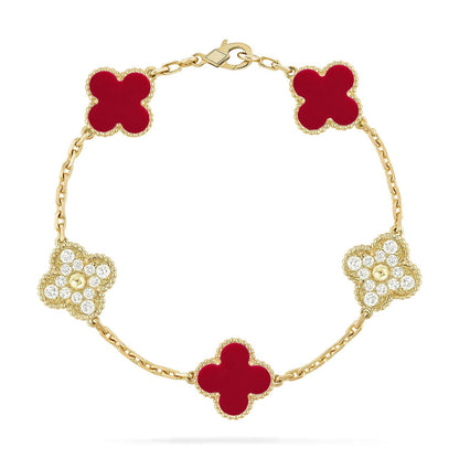 [Riva Jewelry]LUCKY CLOVER 5-MOTIV ARMBAND - RED CARNELIAN KOLLEKTION