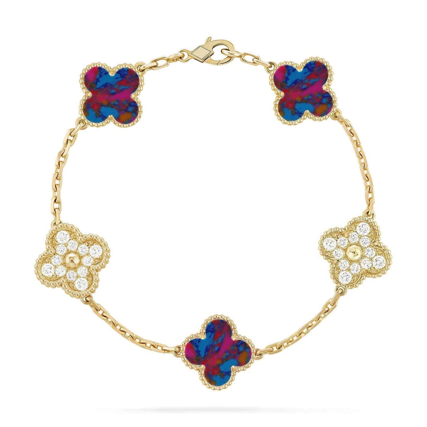 [Riva Schmuck]VIERBLÄTTRIGES GLÜCKSSYMBL 5-MOTIV-ARMBAND – MULTI-EDELSTEIN-KOLLEKTION