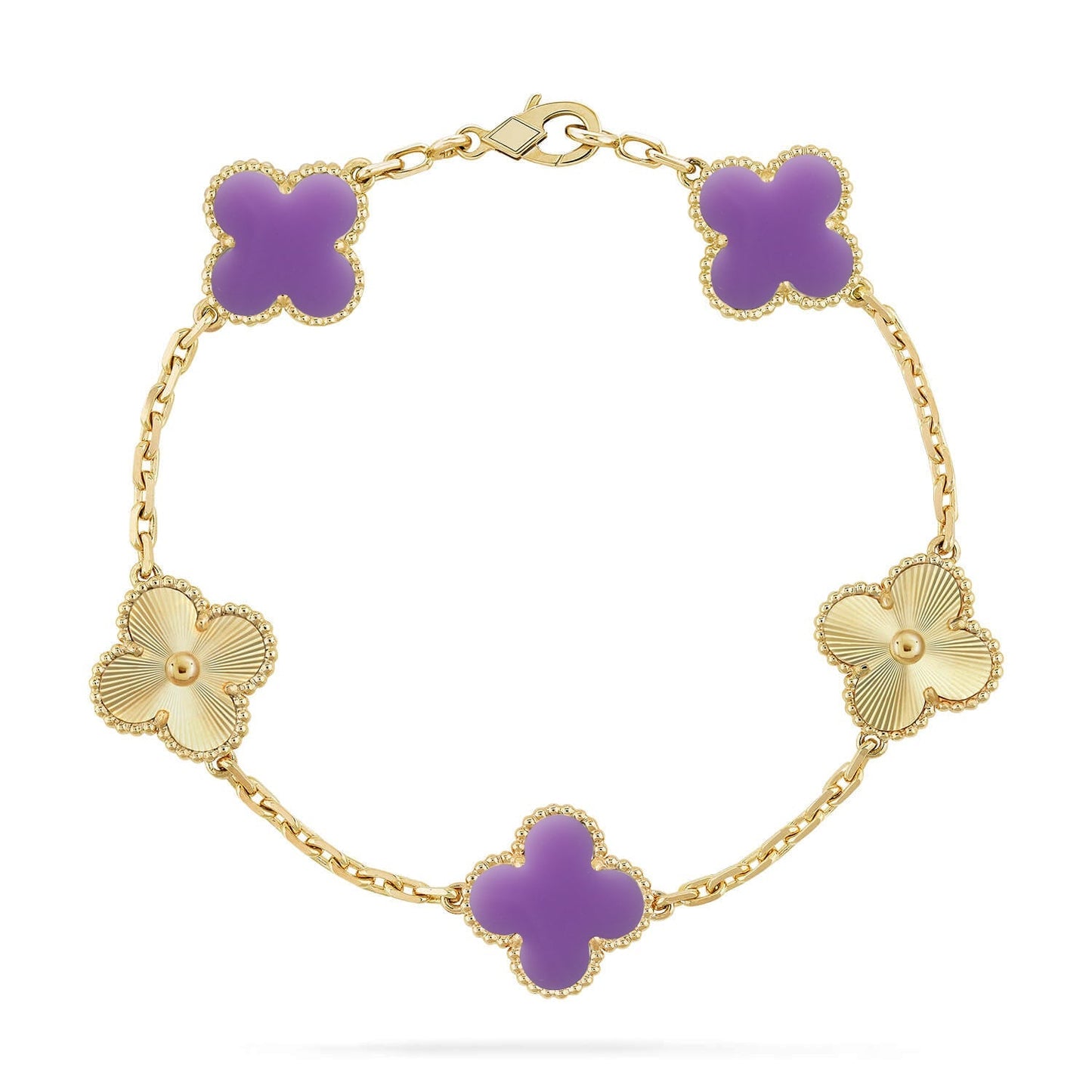 [Riva Jewelry]ラッキー クローバー 5モチーフ ブレスレット - ラベンダー コレクション
