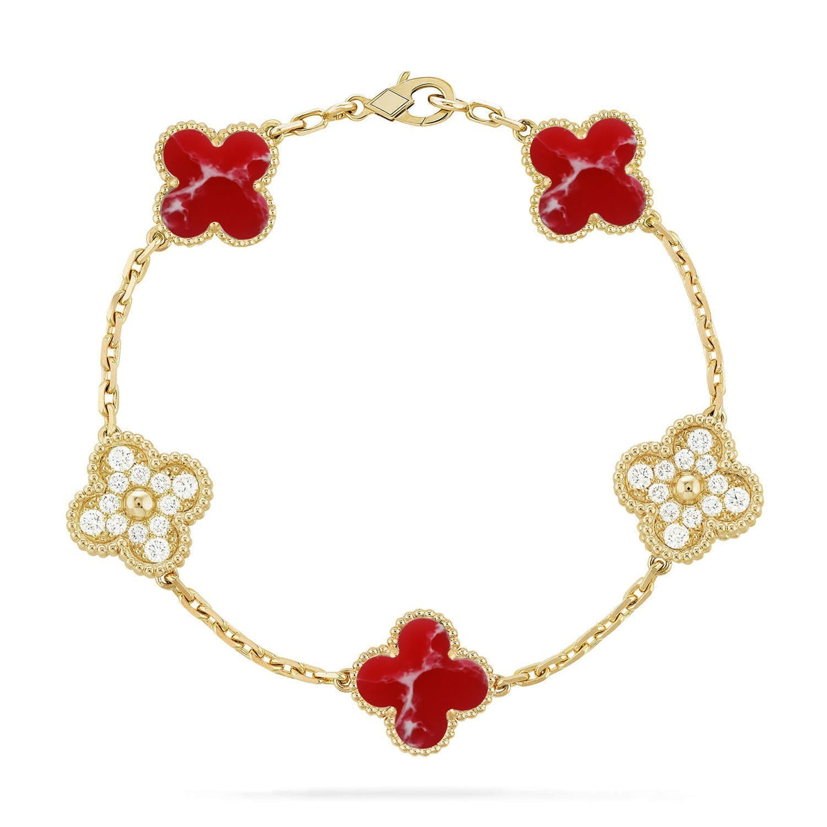 [Riva Jewelry ]CLOVER 5 MOTIF RED PATTERN BRACELET COLLECTION