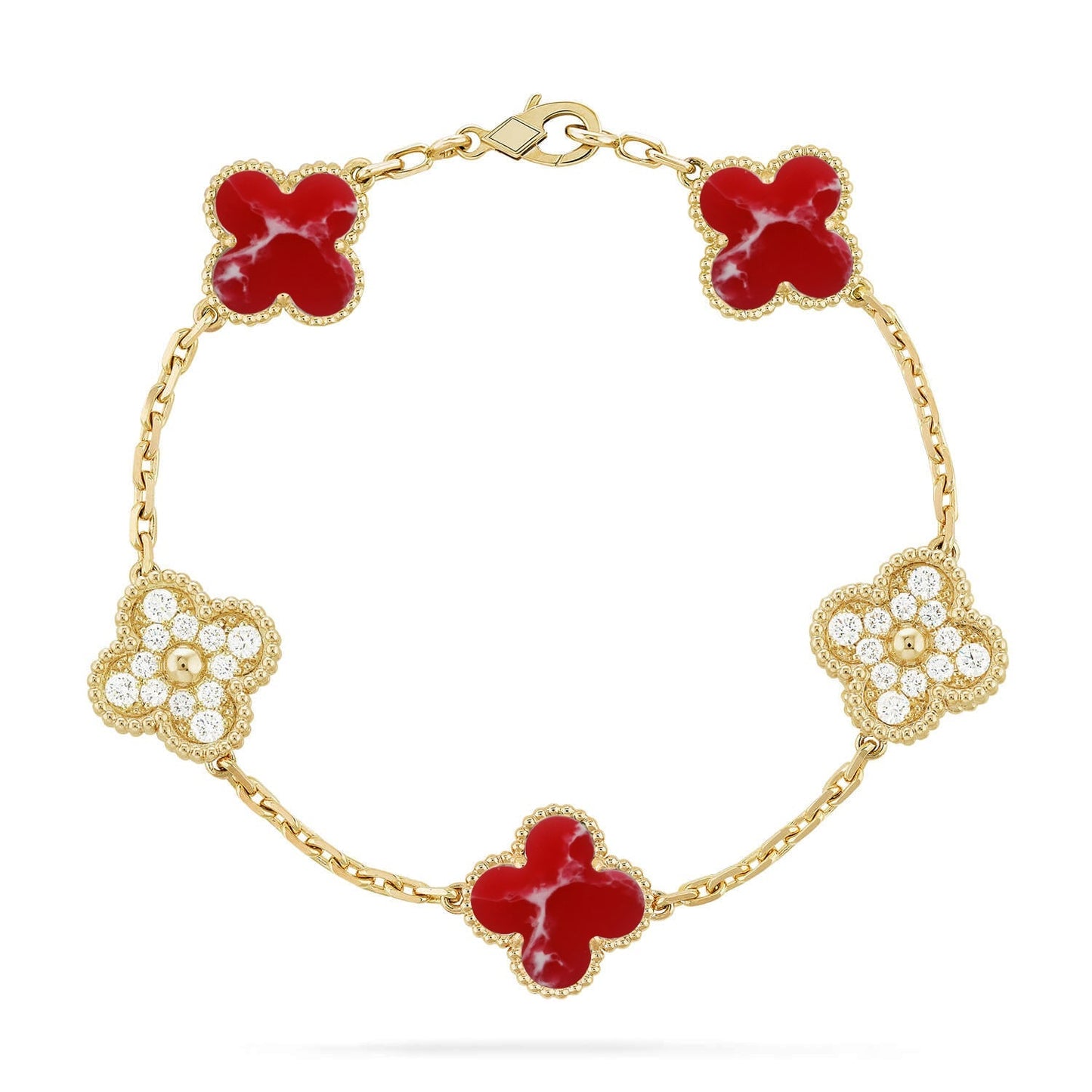 [Riva Schmuck]LUCKY CLOVER 5-MOTIV-ARMBAND - RED LARIMAR KOLLEKTION