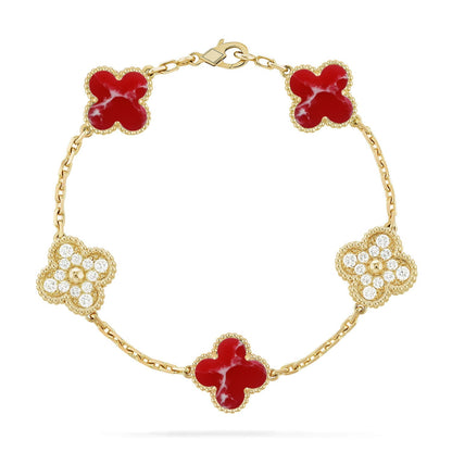 [Riva Schmuck]LUCKY CLOVER 5-MOTIV-ARMBAND - RED LARIMAR KOLLEKTION