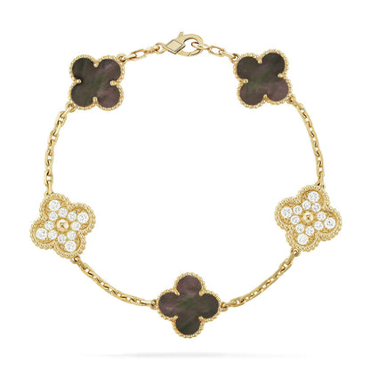 [Riva Jewelry]LUCKY CLOVER 5-MOTIF BRACELET - GREY MOTHER-OF-PEARL COLLECTION