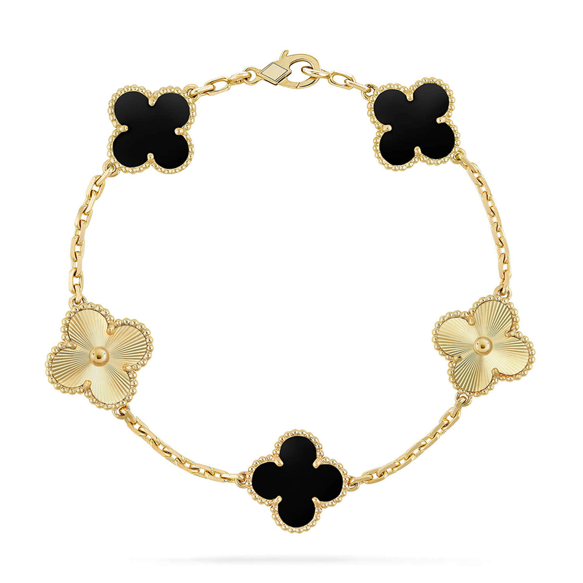 [Riva Schmuck]Glückskleeblatt-Armband mit 5 Motiven - SCHWARZE ONYX-KOLLEKTION