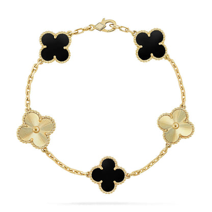 [Riva Schmuck]Glückskleeblatt-Armband mit 5 Motiven - SCHWARZE ONYX-KOLLEKTION