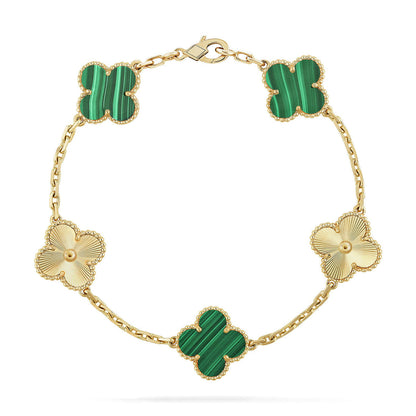 [Riva Jewelry]ラッキー クローバー 5モチーフ ブレスレット - マラカイト コレクション