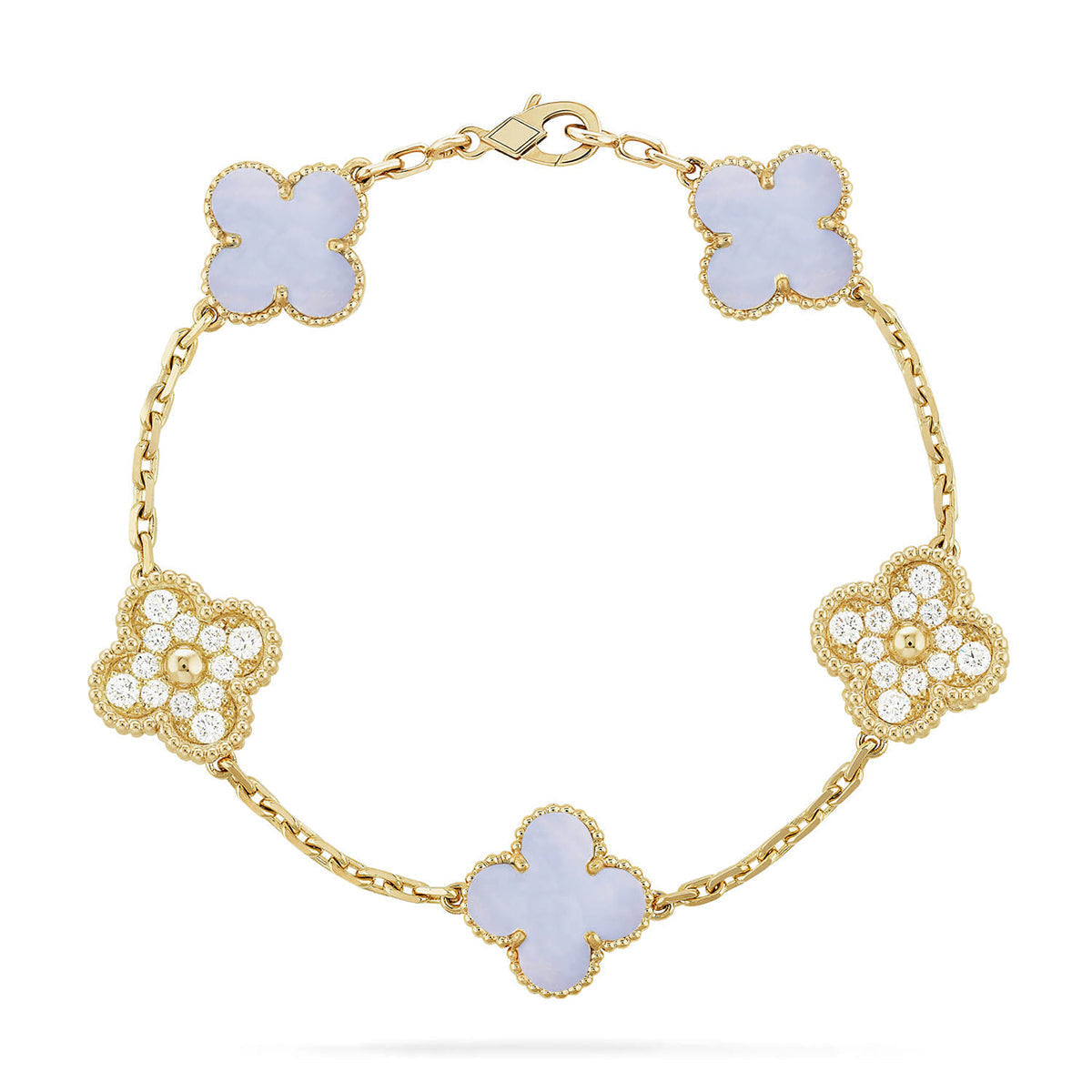 [Riva Jewelry]ラッキー クローバー 5モチーフ ブレスレット - パープルカルセドニー コレクション