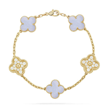 [Riva Jewelry]ラッキー クローバー 5モチーフ ブレスレット - パープルカルセドニー コレクション