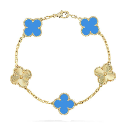 [Riva Jewelry]LUCKY CLOVER 5-MOTIV-ARMBAND – BLAUER ACHAT KOLLEKTION