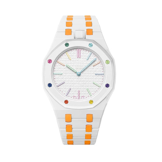 [Riva Jewelry]OAK POP EXCLUSIVE WEISSES UND ORANGEFARBENES BIOCERAMIC-ARMBAND