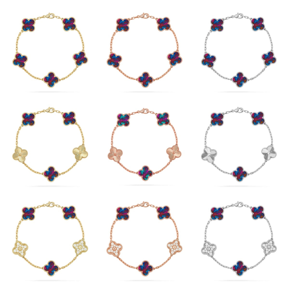 [Riva Jewelry ]CLOVER 5 MOTIF COLOR GEMSTONES BRACELET COLLECTION