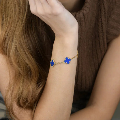 [Riva Jewelry]LUCKY CLOVER 5-MOTIV-ARMBAND – BLAUER ACHAT KOLLEKTION