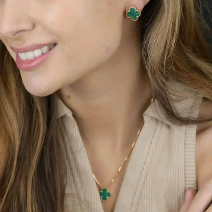 [Riva Jewelry ]CLOVER MINI 9.5MM MALACHITE  EARRINGS