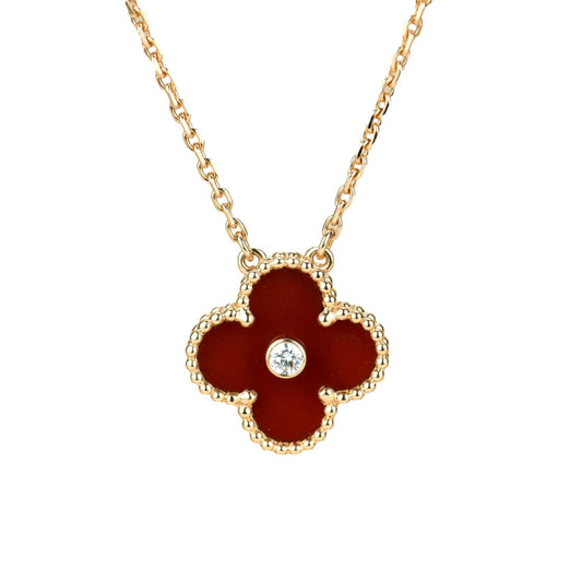 [Riva Jewelry ]CLOVER 15MM DIAMOND CARNELIAN NECKLACE