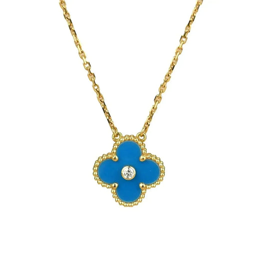 [Riva Jewelry ]CLOVER 15MM DIAMOND AND BLUE AGATE NECKLACE