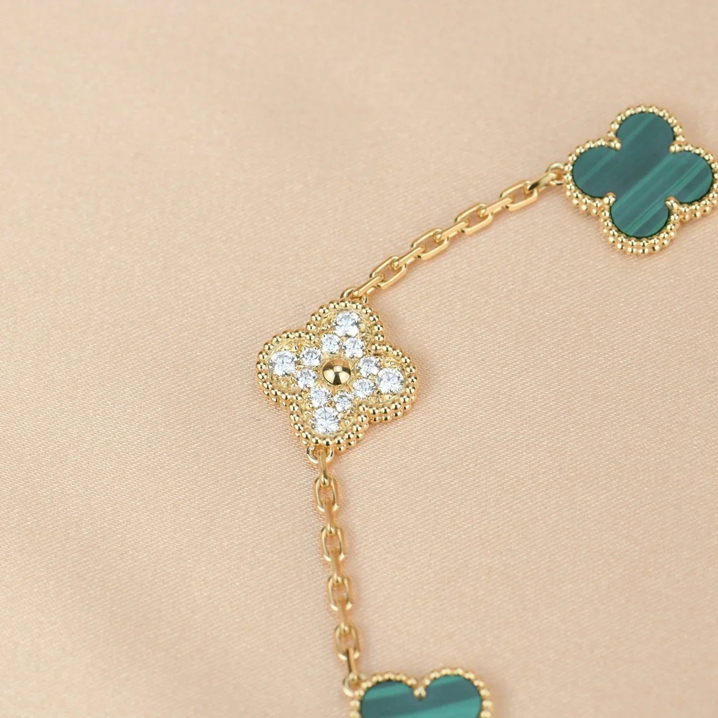 [Riva Jewelry]ラッキー クローバー 5モチーフ ブレスレット - マラカイト コレクション