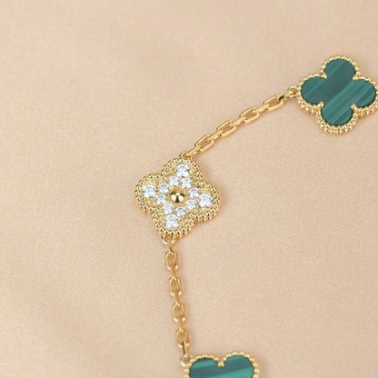 [Riva Jewelry]ラッキー クローバー 5モチーフ ブレスレット - マラカイト コレクション