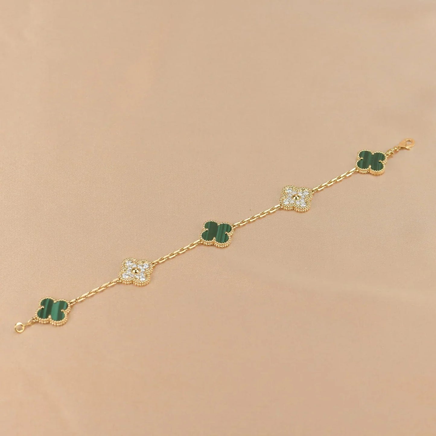 [Riva Jewelry]ラッキー クローバー 5モチーフ ブレスレット - マラカイト コレクション