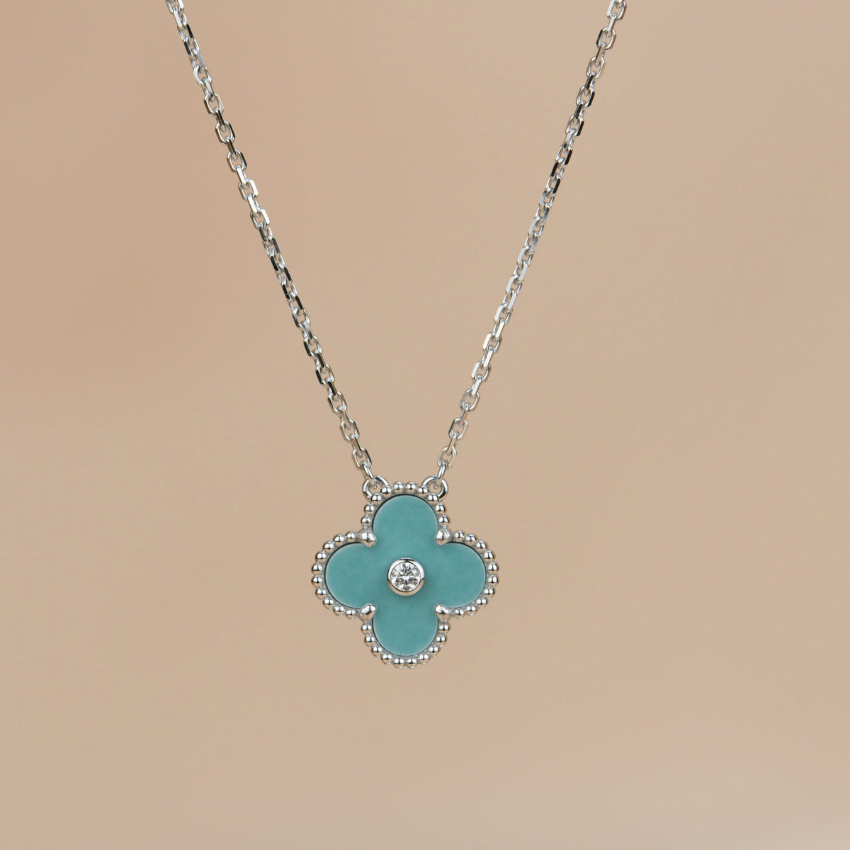 [Riva Jewelry ]CLOVER 15MM DIAMOND SVRES PORCELAIN  NECKLACE SILVER
