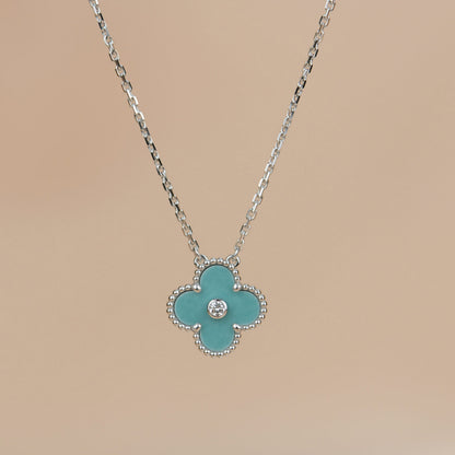 [Riva Jewelry ]CLOVER 15MM DIAMOND SVRES PORCELAIN  NECKLACE SILVER