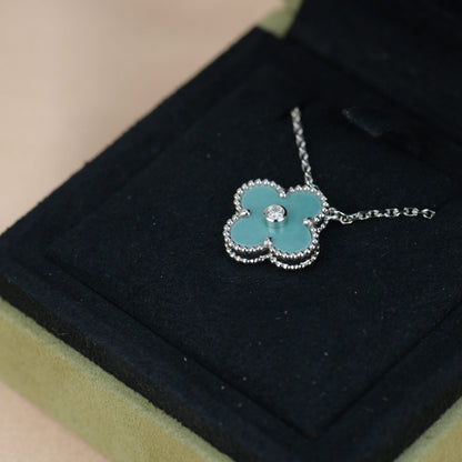[Riva Jewelry ]CLOVER 15MM DIAMOND SVRES PORCELAIN  NECKLACE SILVER