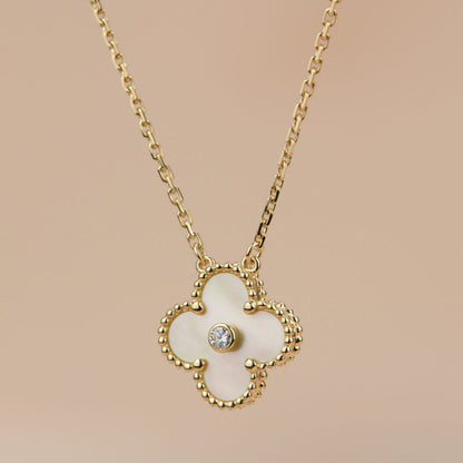 [Riva Jewelry ]CLOVER 15MM DIAMOND GOLD MOTHER OF PEARL NECKLACE