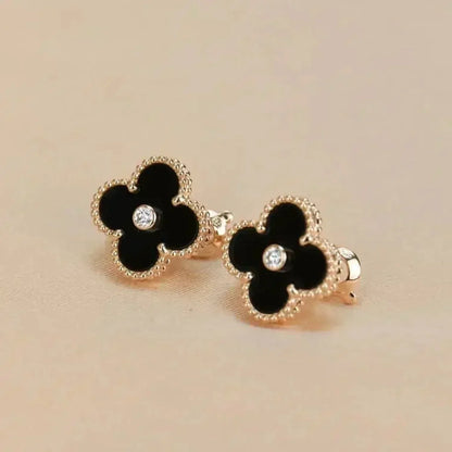 [Riva Jewelry ]CLOVER MEDIUM 1 MOTIFS ONYX DIAMOND EARRINGS