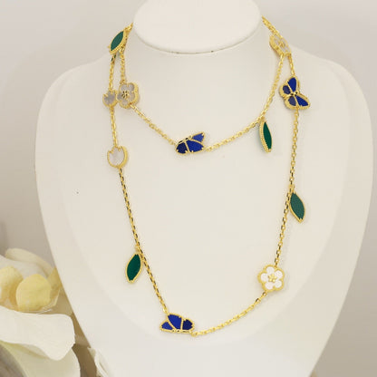 [Riva Jewelry]LUCKY SPRING SCHMETTERLING & BLUMEN STATEMENT-HALSKETTE - 15-MOTIV BLUMENDESIGN
