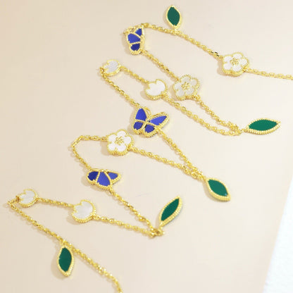 [Riva Jewelry]LUCKY SPRING SCHMETTERLING & BLUMEN STATEMENT-HALSKETTE - 15-MOTIV BLUMENDESIGN