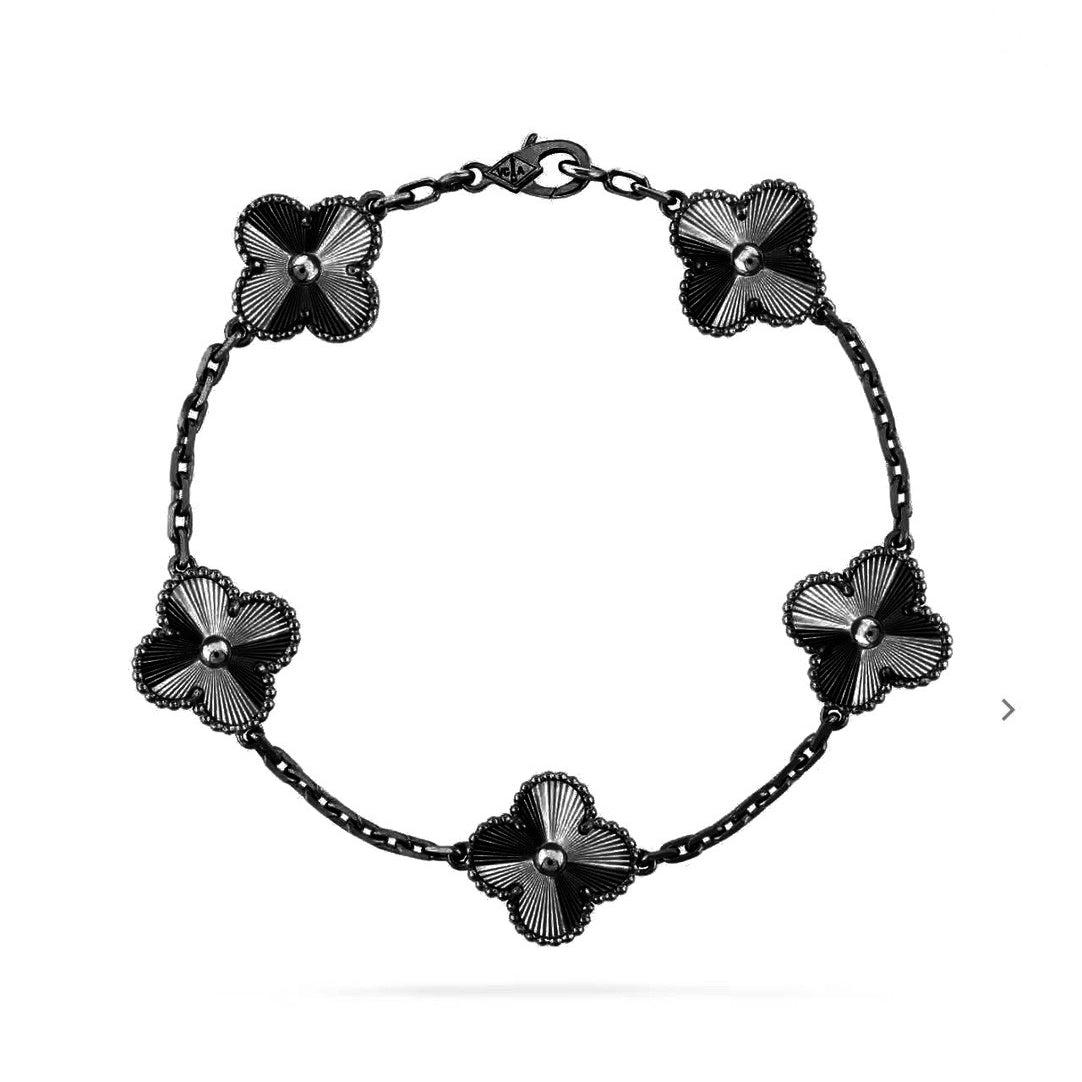 [Riva Jewelry ]CLOVER 5 MOTIF BLACK BRACELET